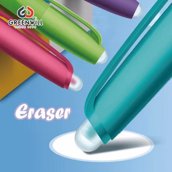 Bolígrafo de gel borrable recargable de papelería Greenwill de moda de suministro escolar promocional personalizado (KP18001)
