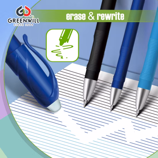 Bolígrafo de gel de fricción borrable de seis colores para escuela y oficina Greenwill (KP19002)